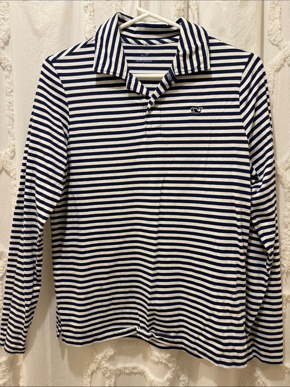 Vineyard Vines Navy & White Striped Long-Sleeve Polo Shirt